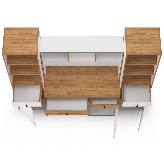 Компьютерный стол Вуди с двумя боковыми пеналами цвет белый премиум/дуб крафт золотой Компьютерный стол Вуди с двумя боковыми пеналами цвет белый премиум/дуб крафт золотой