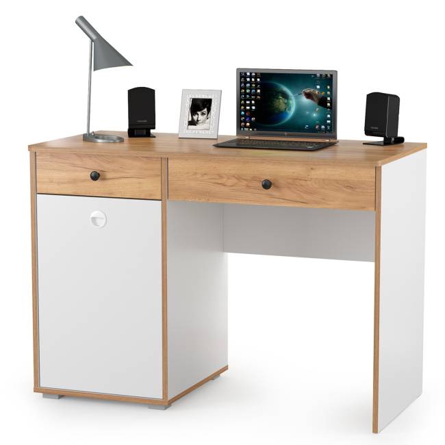 Компьютерный стол Вуди с двумя боковыми пеналами цвет белый премиум/дуб крафт золотой Компьютерный стол Вуди с двумя боковыми пеналами цвет белый премиум/дуб крафт золотой