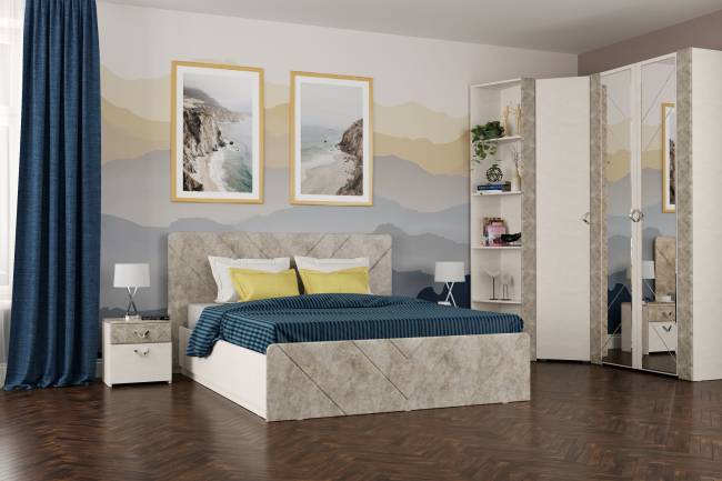 Кровать 1600 с подъёмным ортопедическим основанием Амели 11.31 цвет шёлковый камень/бетон чикаго беж