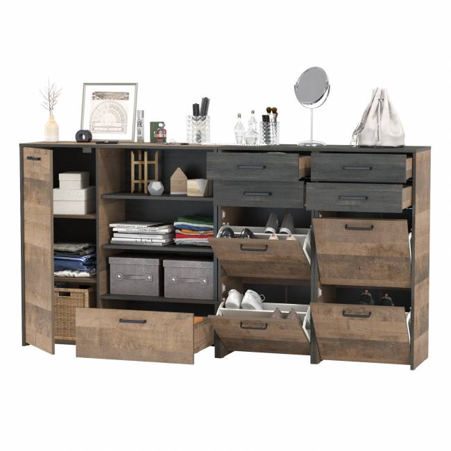 Две высоких тумбы для обуви и тумба-комод Трувор цвет дуб гранж песочный/интра Две высоких тумбы для обуви и тумба-комод Трувор цвет дуб гранж песочный/интра