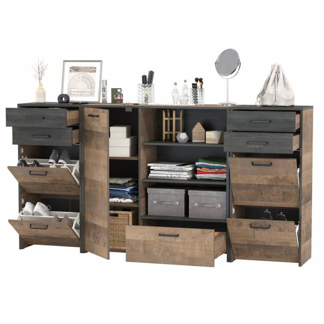 Две высоких тумбы для обуви и тумба-комод Трувор цвет дуб гранж песочный/интра Две высоких тумбы для обуви и тумба-комод Трувор цвет дуб гранж песочный/интра