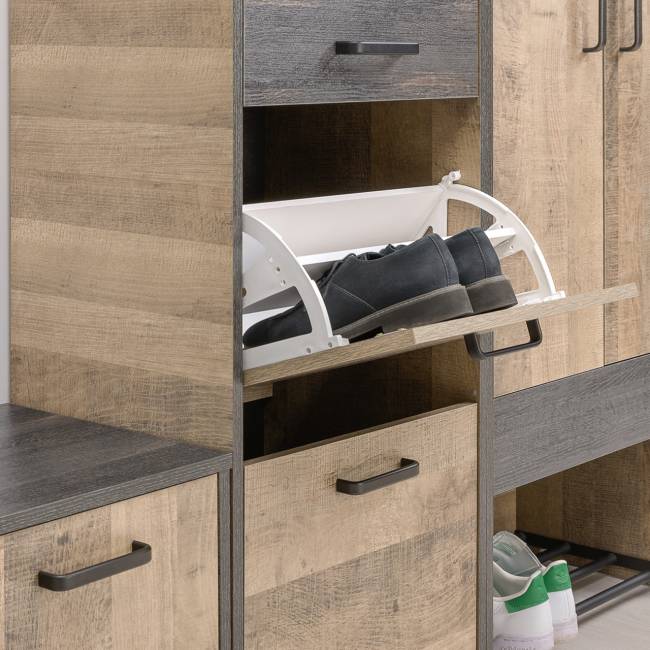 Две высоких тумбы для обуви и тумба-комод Трувор цвет дуб гранж песочный/интра Две высоких тумбы для обуви и тумба-комод Трувор цвет дуб гранж песочный/интра