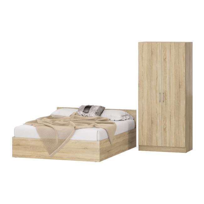 Двуспальная кровать с ящиками 1600 со шкафом для одежды 2-х створчатым Стандарт цвет дуб сонома Двуспальная кровать с ящиками 1600 со шкафом для одежды 2-х створчатым Стандарт цвет дуб сонома