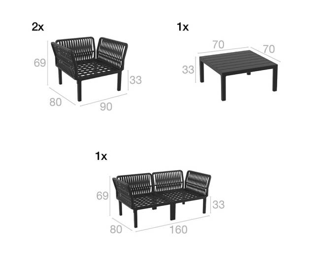 Комплект пластиковой мебели Portofino Lounge черный, светло-коричневый