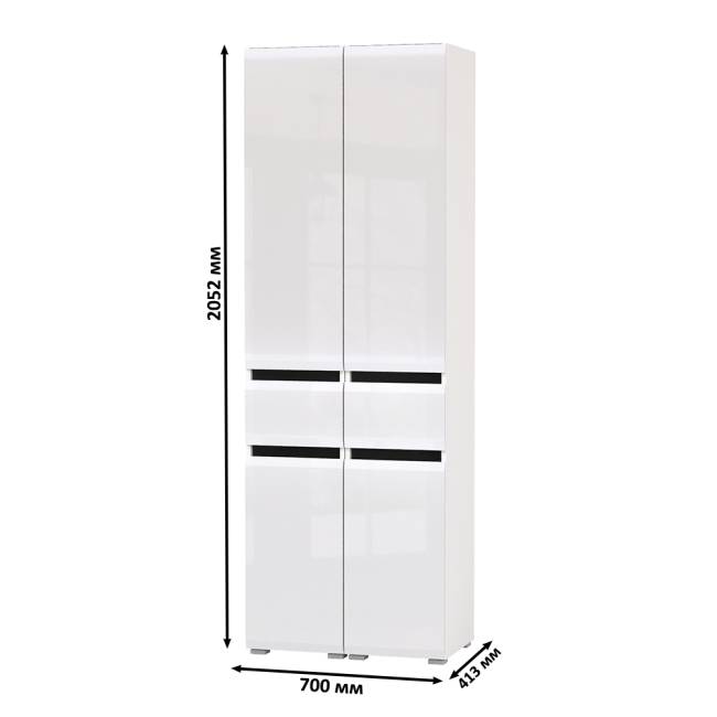 Два шкафа-пенала с выдвижным ящиком Сидней цвет белый/чёрный/МДФ белый глянец