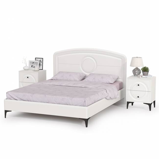 Кровать 1600 с ортопедическим основанием Валенсия и две тумбочки цвет белый шагрень