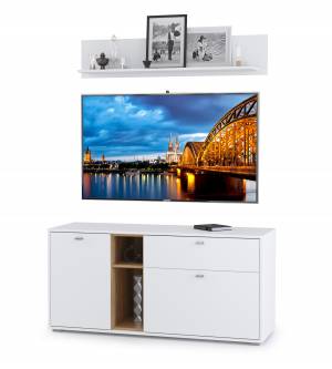 Тумба для ТВ Бэль 10.91 с полкой 10.107, цвет дуб крафт золотой/белый премиум Тумба для ТВ Бэль 10.91 с полкой 10.107, цвет дуб крафт золотой/белый премиум