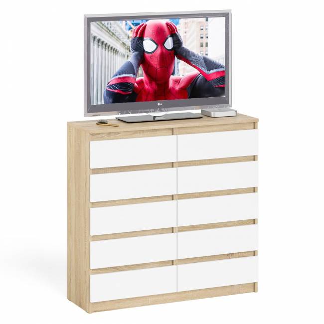 Комод высокий на десять выдвижных ящиков Мори МК1200.10 цвет дуб сонома/белый Комод высокий на десять выдвижных ящиков Мори МК1200.10 цвет дуб сонома/белый