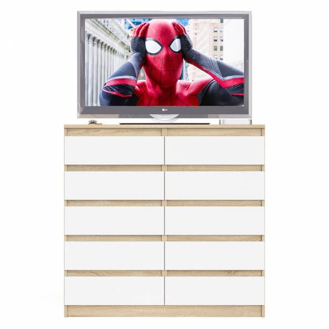 Комод высокий на десять выдвижных ящиков Мори МК1200.10 цвет дуб сонома/белый Комод высокий на десять выдвижных ящиков Мори МК1200.10 цвет дуб сонома/белый