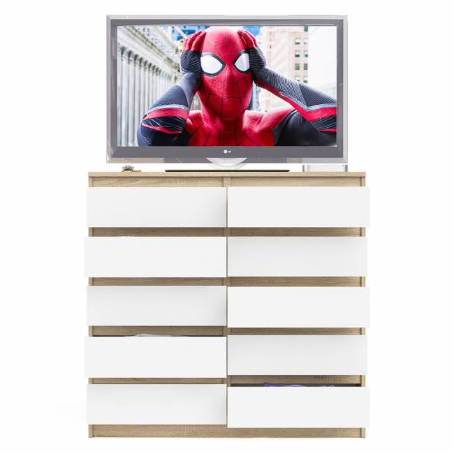 Комод высокий на десять выдвижных ящиков Мори МК1200.10 цвет дуб сонома/белый Комод высокий на десять выдвижных ящиков Мори МК1200.10 цвет дуб сонома/белый