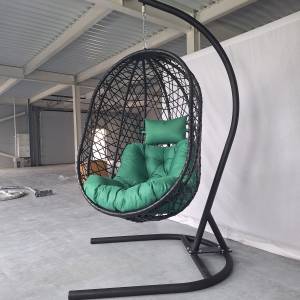 Кресло подвесное Кокон XL (стойка+основание.черн.,корзн.черн.,подуш тём-зеленый)
