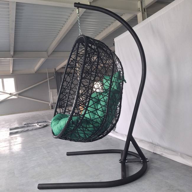 Кресло подвесное Кокон XL (стойка+основание.черн.,корзн.черн.,подуш тём-зеленый)