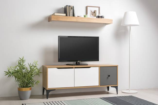 Тумба под ТВ Вайс 13.270.01 цвет дуб золотой/тёмно-серый/МДФ милк софт Тумба под ТВ Вайс 13.270.01 цвет дуб золотой/тёмно-серый/МДФ милк софт