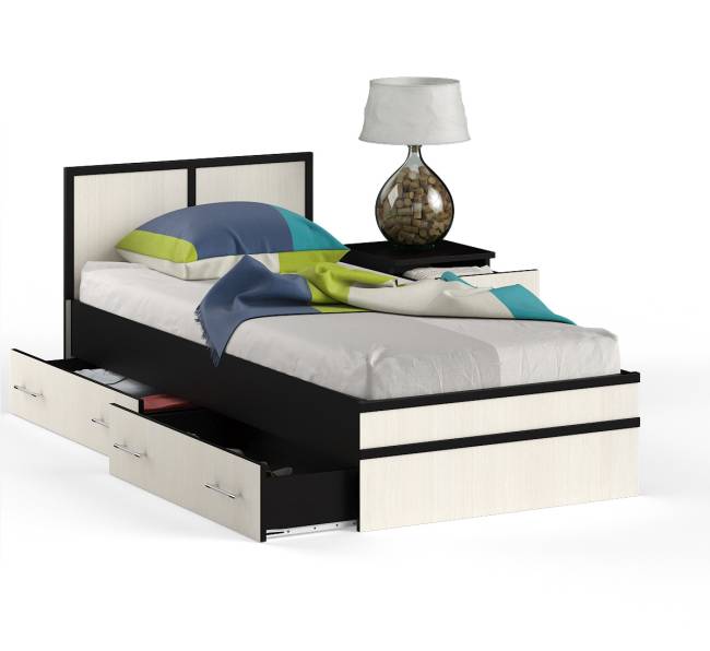 Кровать с ящиками 900 с тумбой Сакура цвет венге/дуб лоредо