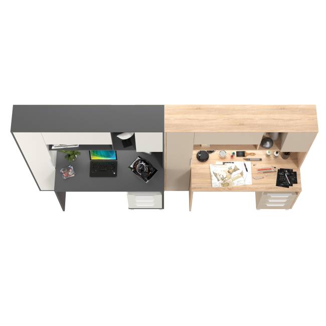 Два компьютерных стола с тумбой и надстройкой Комфорт 12.95N цвет дуб сонома/сатин/тёмно-серый/белый премиум Два компьютерных стола с тумбой и надстройкой Комфорт 12.95N цвет дуб сонома/сатин/тёмно-серый/белый премиум