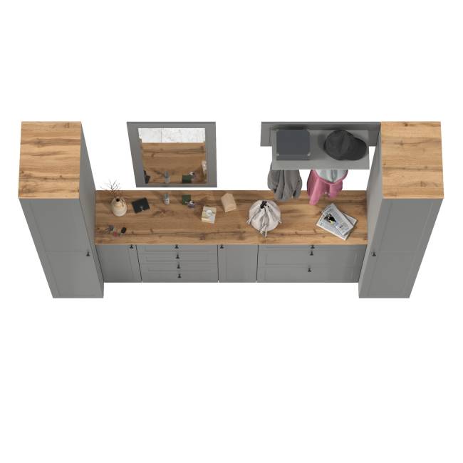 Стенка в прихожую Остин № 58 цвет серый графит/дуб крафт золотой