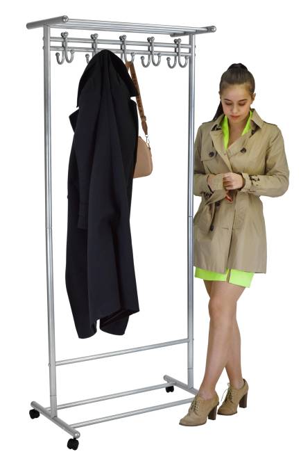 Вешалка напольная на колесах М 9 металлик с крючками