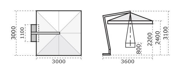 Зонт профессиональный 3х3 м Torino Braccio имитация ироко, слоновая кость 3000х3000 мм