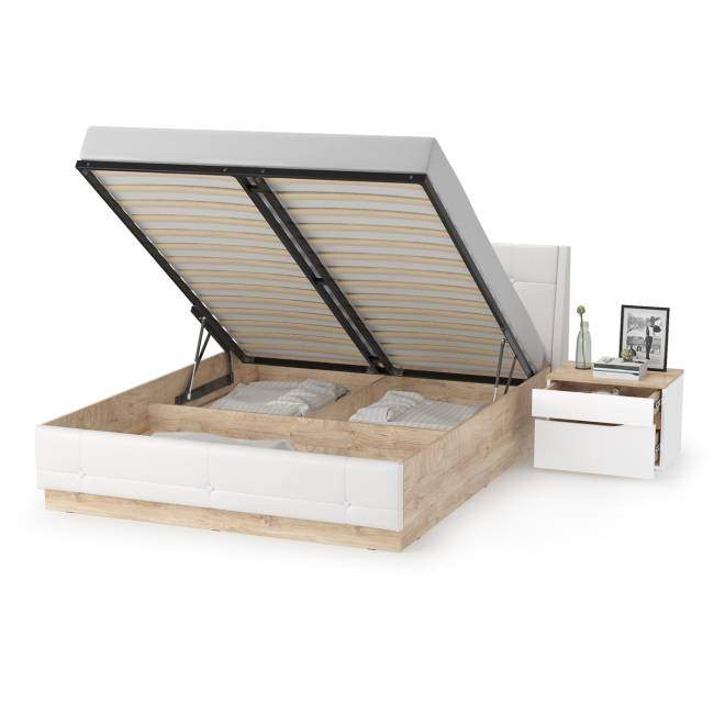 Кровать Муссон с подъёмным основанием и тумбой 16.03 цвет белый/дуб эндгрейн элегантный/кожзам белый Кровать Муссон с подъёмным основанием и тумбой 16.03 цвет белый/дуб эндгрейн элегантный/кожзам белый