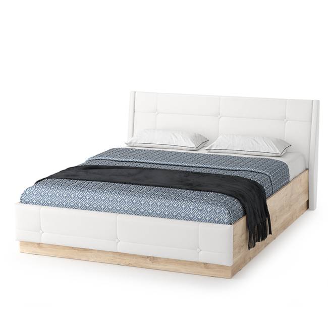 Кровать Муссон с подъёмным основанием и тумбой 16.03 цвет белый/дуб эндгрейн элегантный/кожзам белый Кровать Муссон с подъёмным основанием и тумбой 16.03 цвет белый/дуб эндгрейн элегантный/кожзам белый