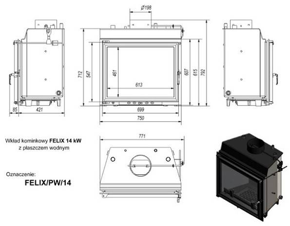 Топка с водяным контуром FELIX/PW/14/W
