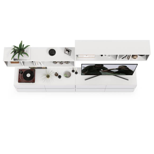 Две ТВ тумбы Сидней с полками цвет белый/чёрный/фасады МДФ белый глянец