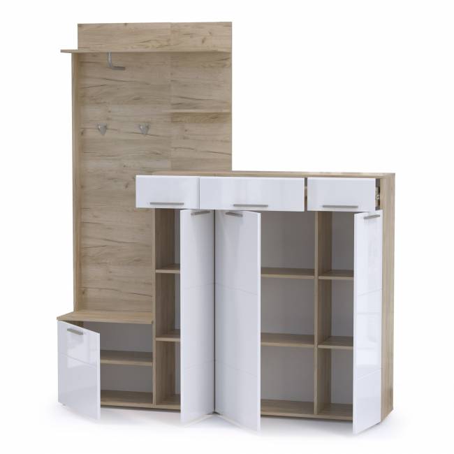 Прихожая Лайн № 5 цвет дуб крафт серый/фасады МДФ белый глянец