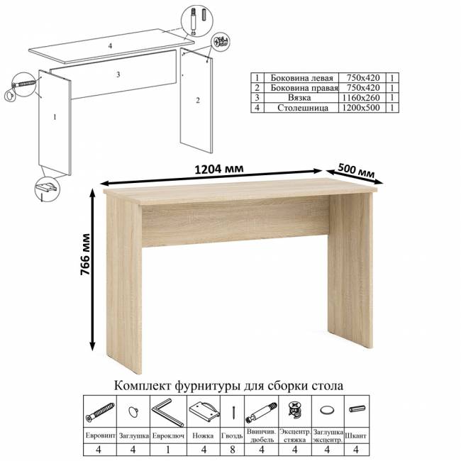 Стол письменный Мори МСП1200.1 цвет дуб сонома