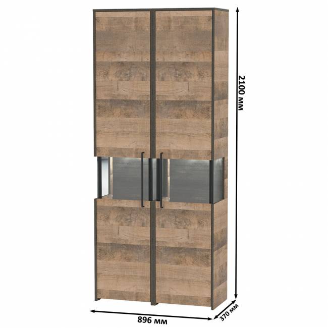 Два шкафа-пенала с витриной с подсветкой Трувор цвет дуб гранж песочный/интра