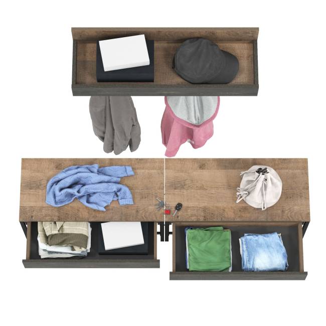 Две обувницы с сиденьем и вешалка для верхней одежды Трувор цвет дуб гранж песочный/интра